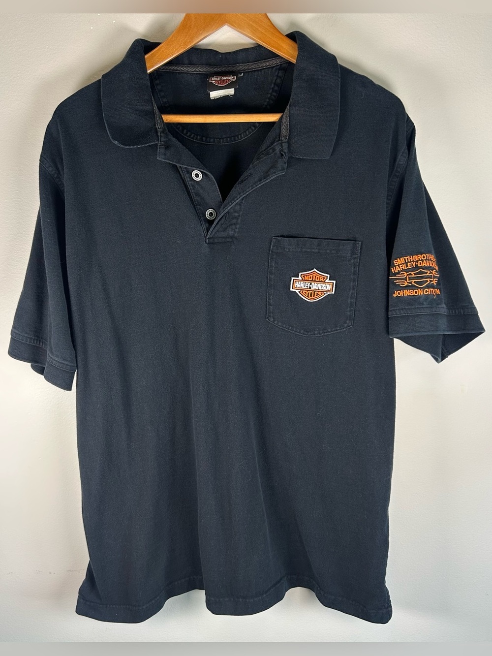 Harley Davidson Men’ Polo Shirt Size L Black SS Embroidered Logo Smith Brothers